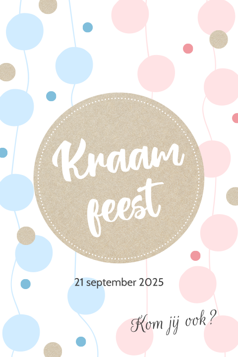 Uitnodiging kraamfeest met blauwe en roze stippen voor een tweeling